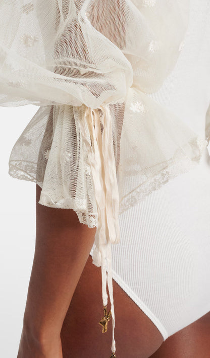 Lace-Trimmed Cotton Bodysuit
