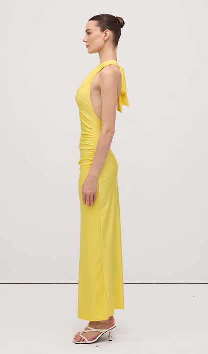Halter V Neck Slit Midi Dress
