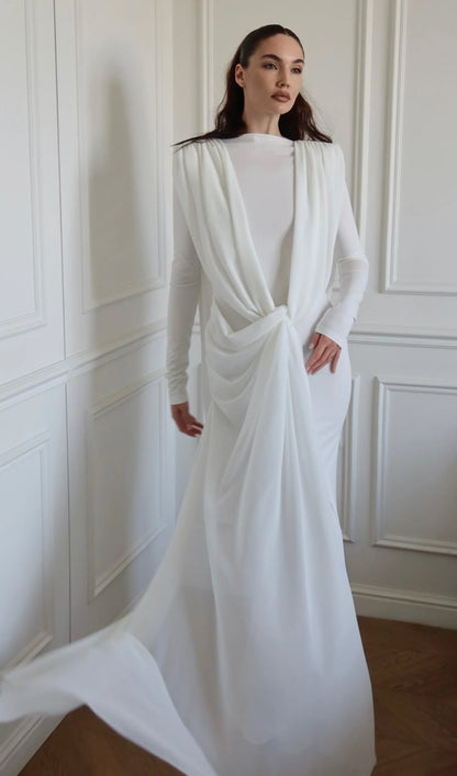 Shawl Ribbon Knotted Maxi Dress In White