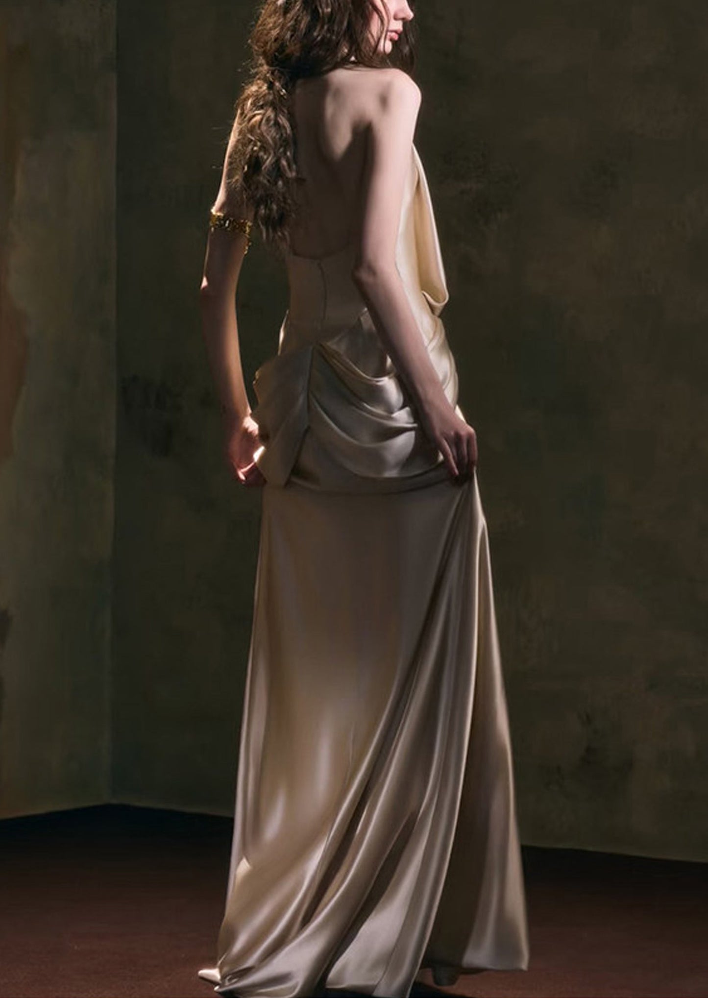 Atlimy Halter Satin Maxi Dress