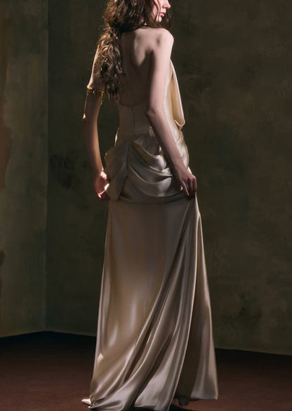 Atlimy Halter Satin Maxi Dress