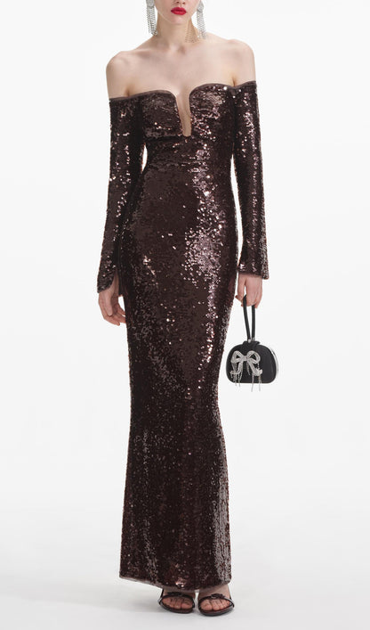 Off Shoulder Sequin Maxi Dress
