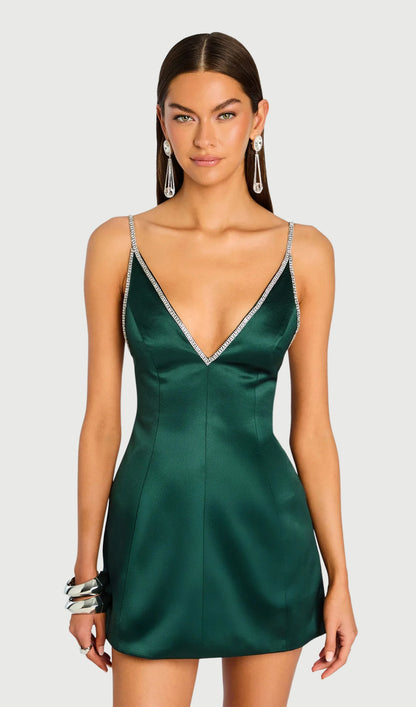 Sleeveless V Neck Embellished Dress In Green