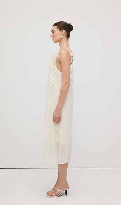 Sleeveless Embroidered Flower Midi Dress