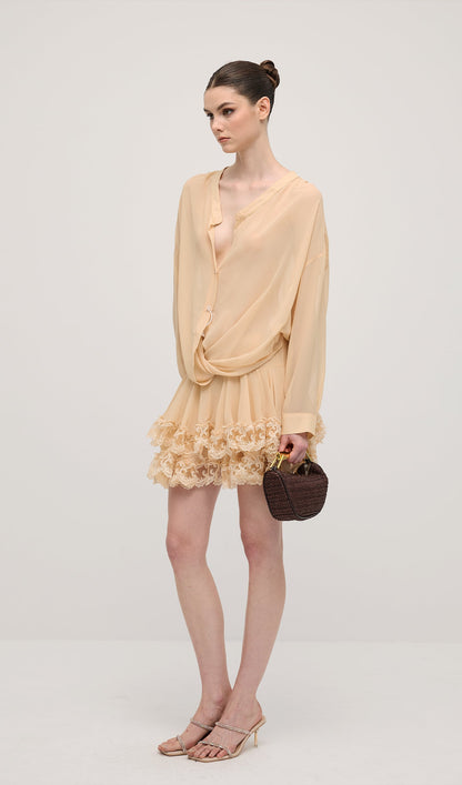 Long Sleeves Layered Folds Mini Dress