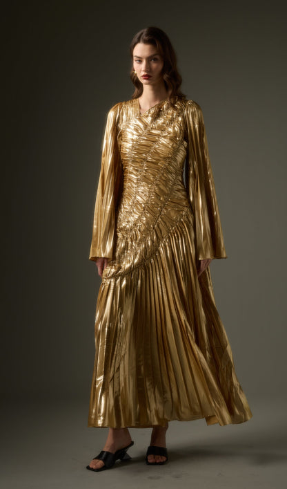 Metallic Maxi Dress In Gold