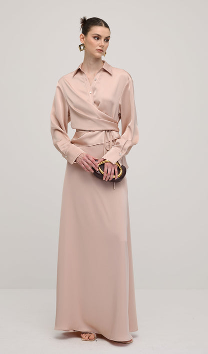 Solid Satin Shirt Maxi Dress Sets