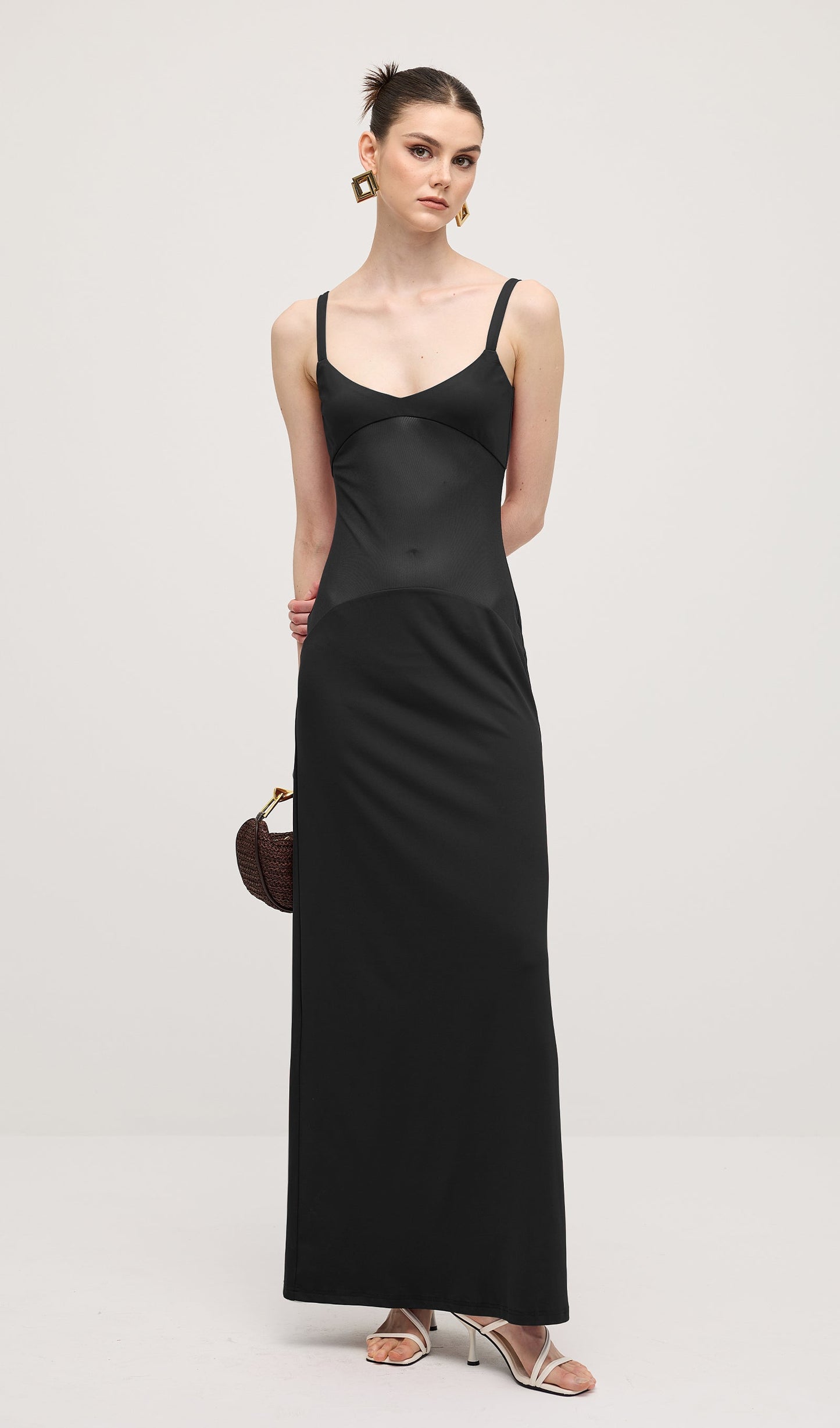 Sheer Knit Curve Maxi Dress In Black