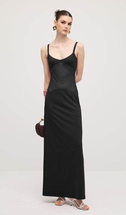 Sheer Knit Curve Maxi Dress In Black