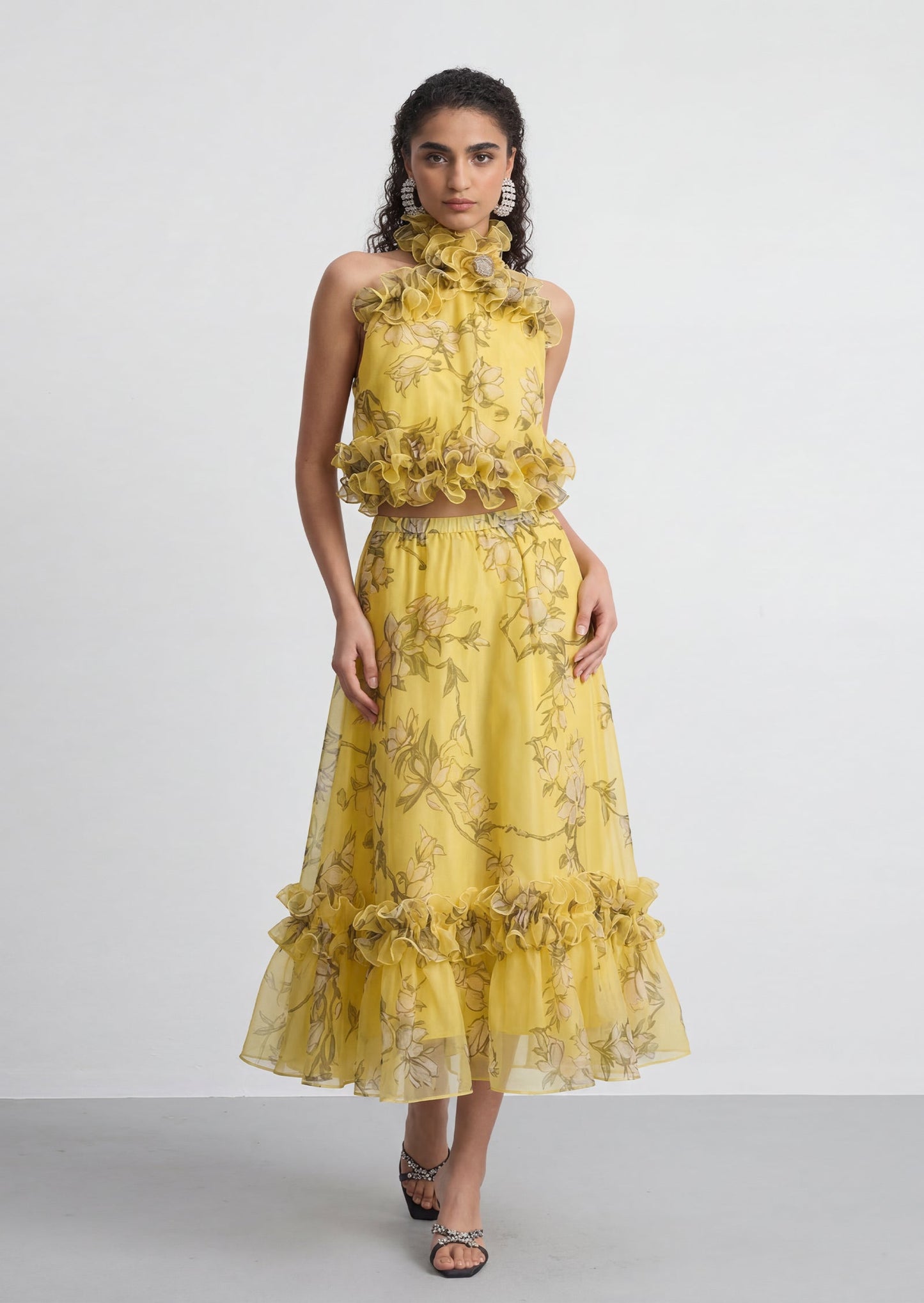 Bhldn Floral Midi Skirt Two Piece Set In Yellow