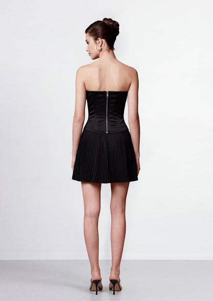 Magda Strapless Ruffled Corset Top In Black