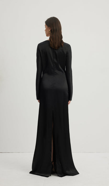 Low Collar Maxi Evening Dress