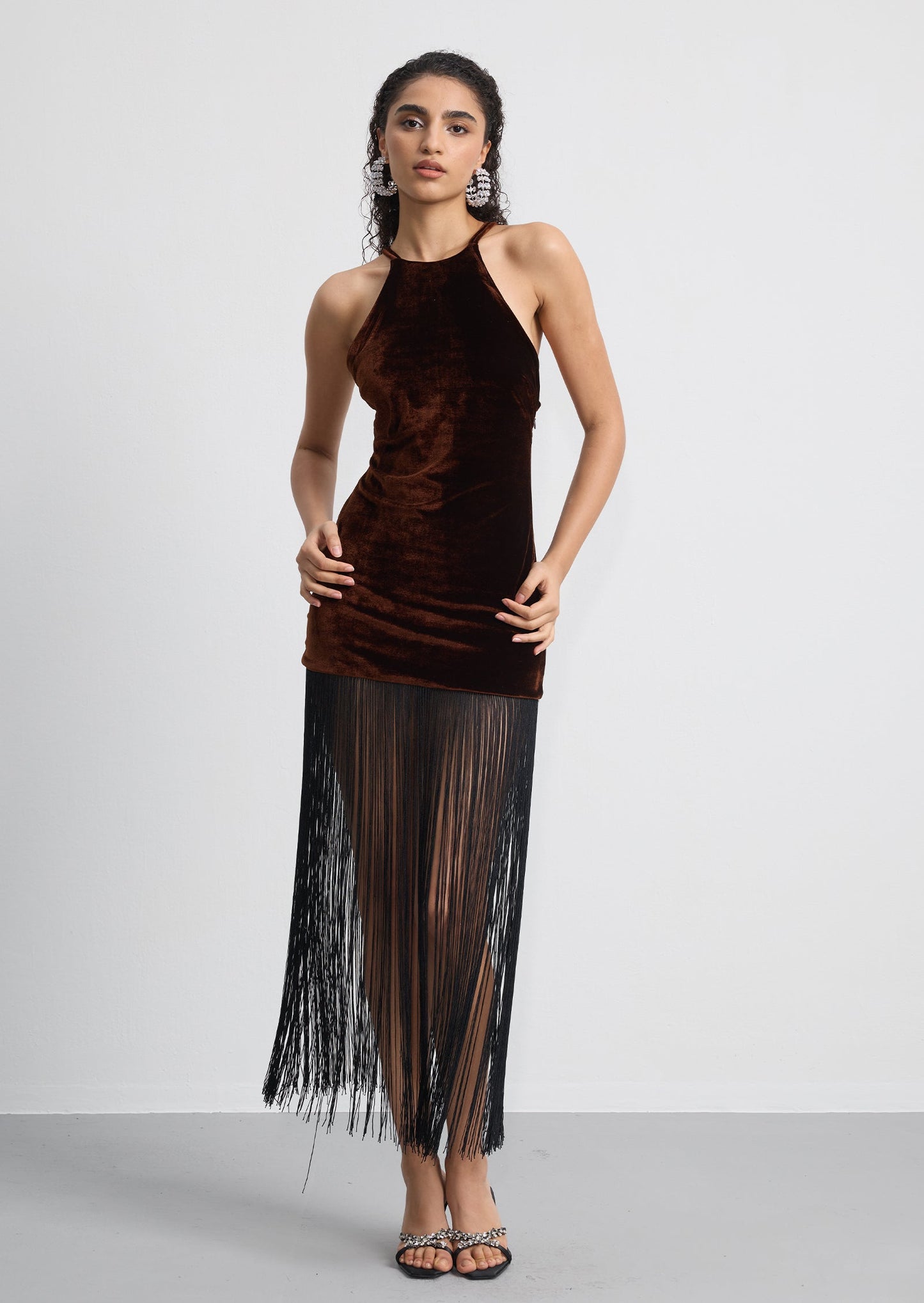 Velvet Fringed Midi Dress