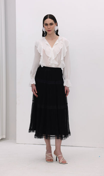Solid Pleated Midi Skirt
