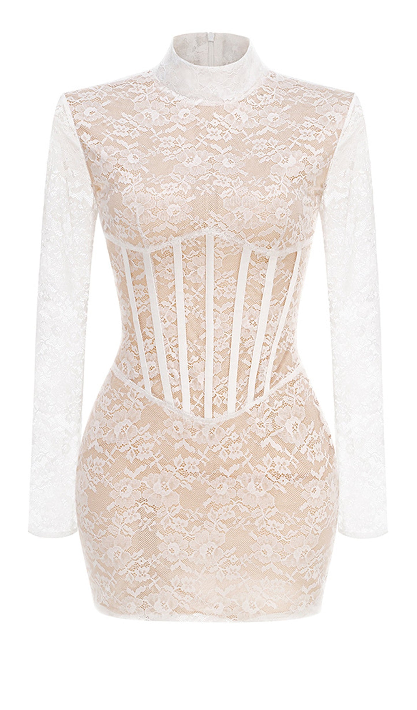 Mockneck Lace Mini Dress In White