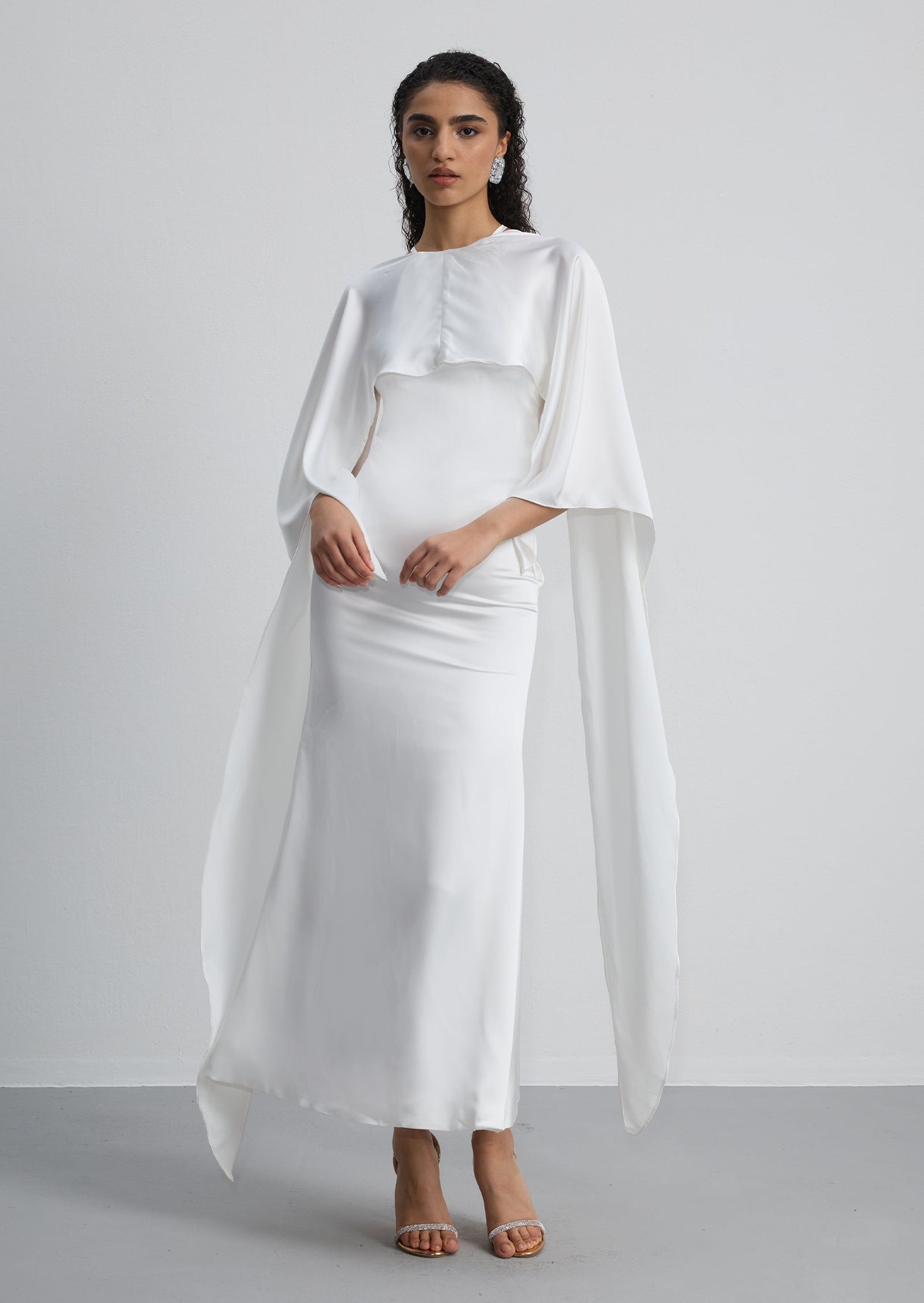 Satin Cape Two Piece Maxi Dress