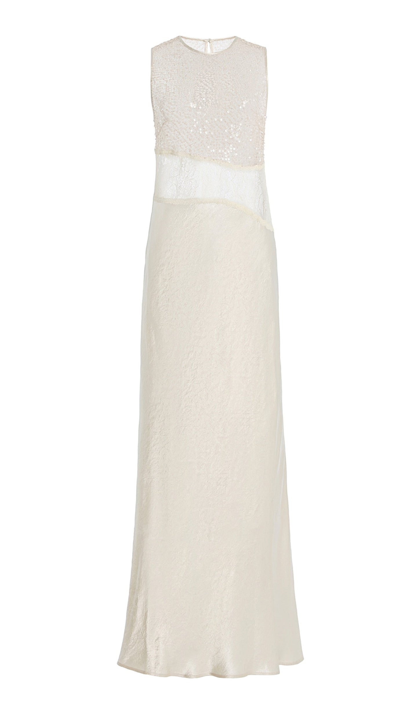 Semi-Sheer Satin Patchwork Maxi Dress