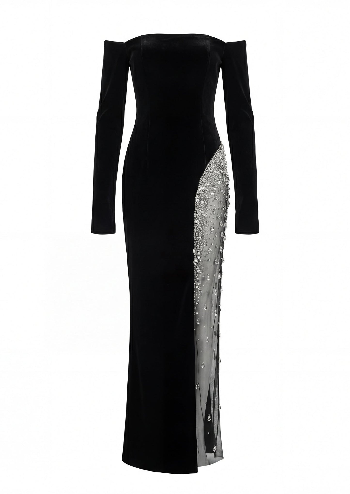 Jean Off Shoulder Velvet Maxi Dress In Black
