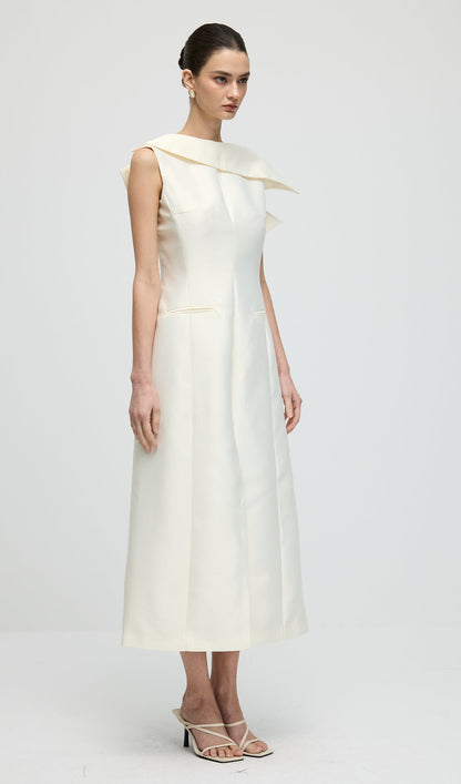 Asymmetrical Neckline Slit Midi Dress