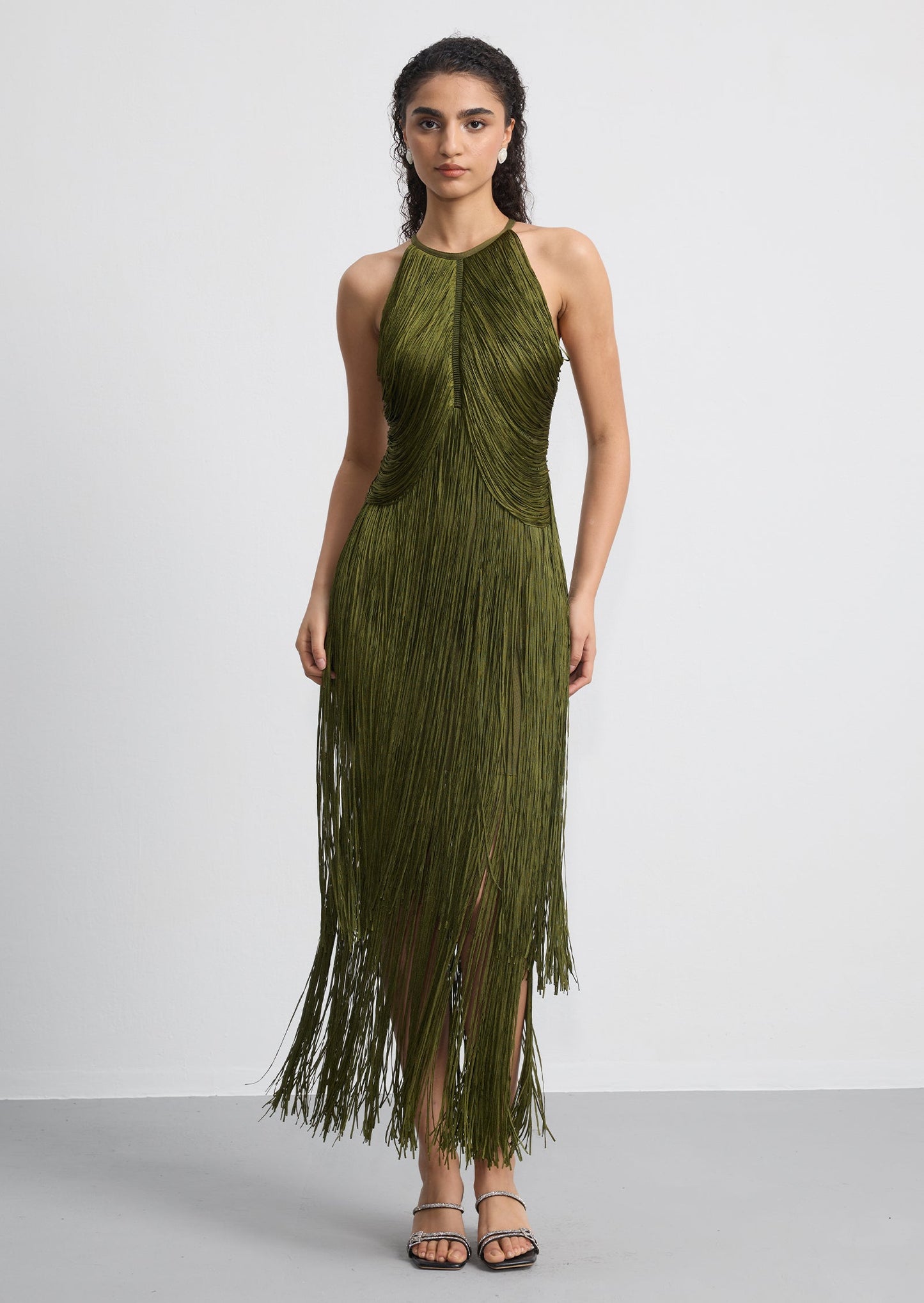 Halter Fringe Maxi Dress