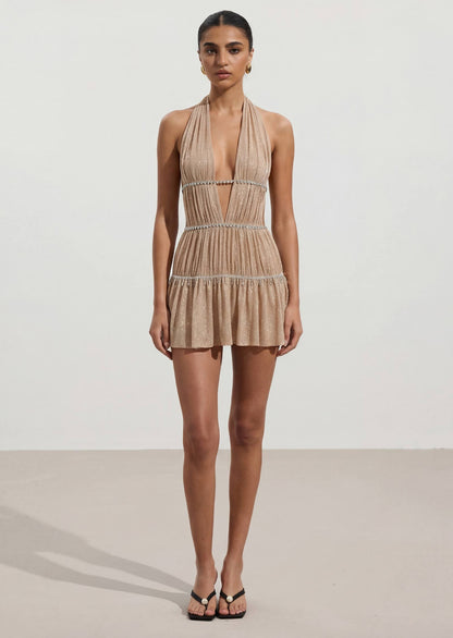 Open Back Mini Dress In Diamond Sand