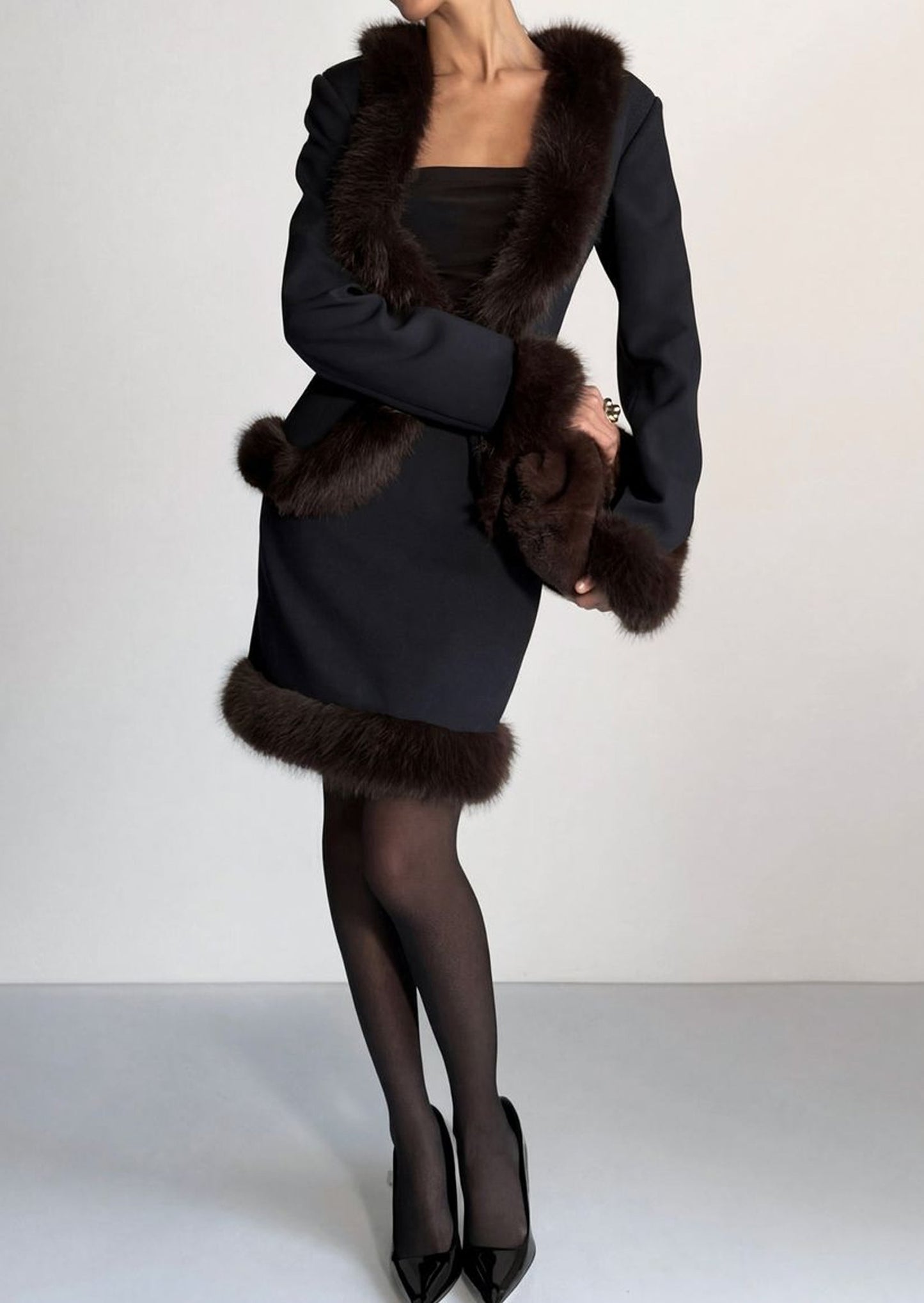 Sculpted Wool & Fur Trim Jacket