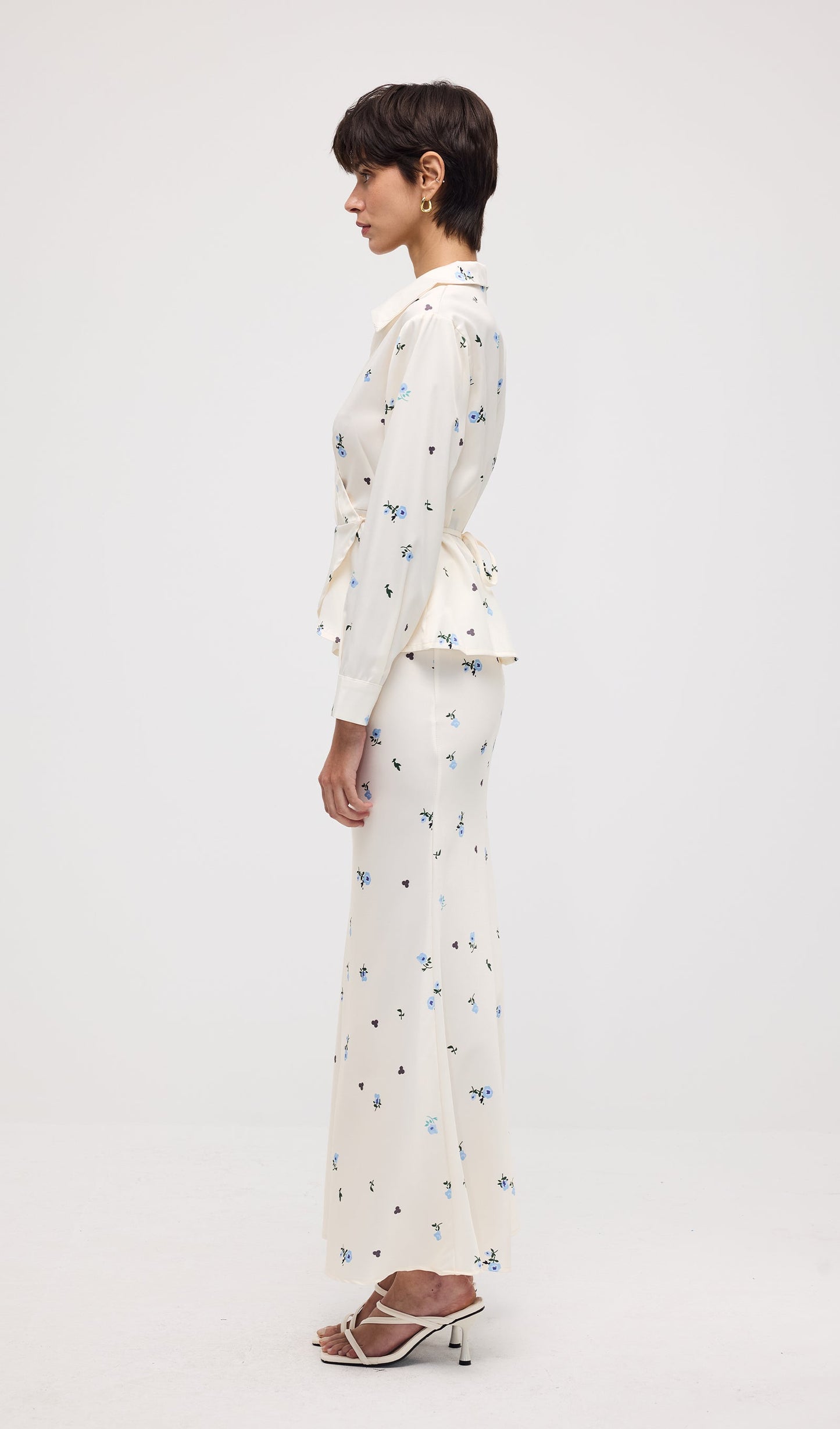 Floral Print Satin Maxi Skirt Two Piece Set