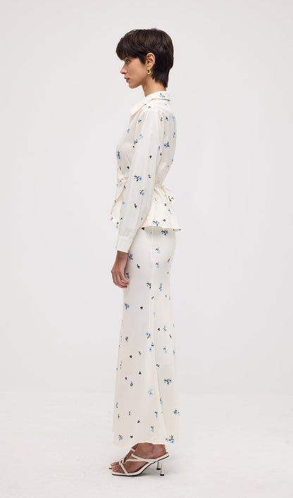 Floral Print Satin Maxi Skirt Two Piece Set