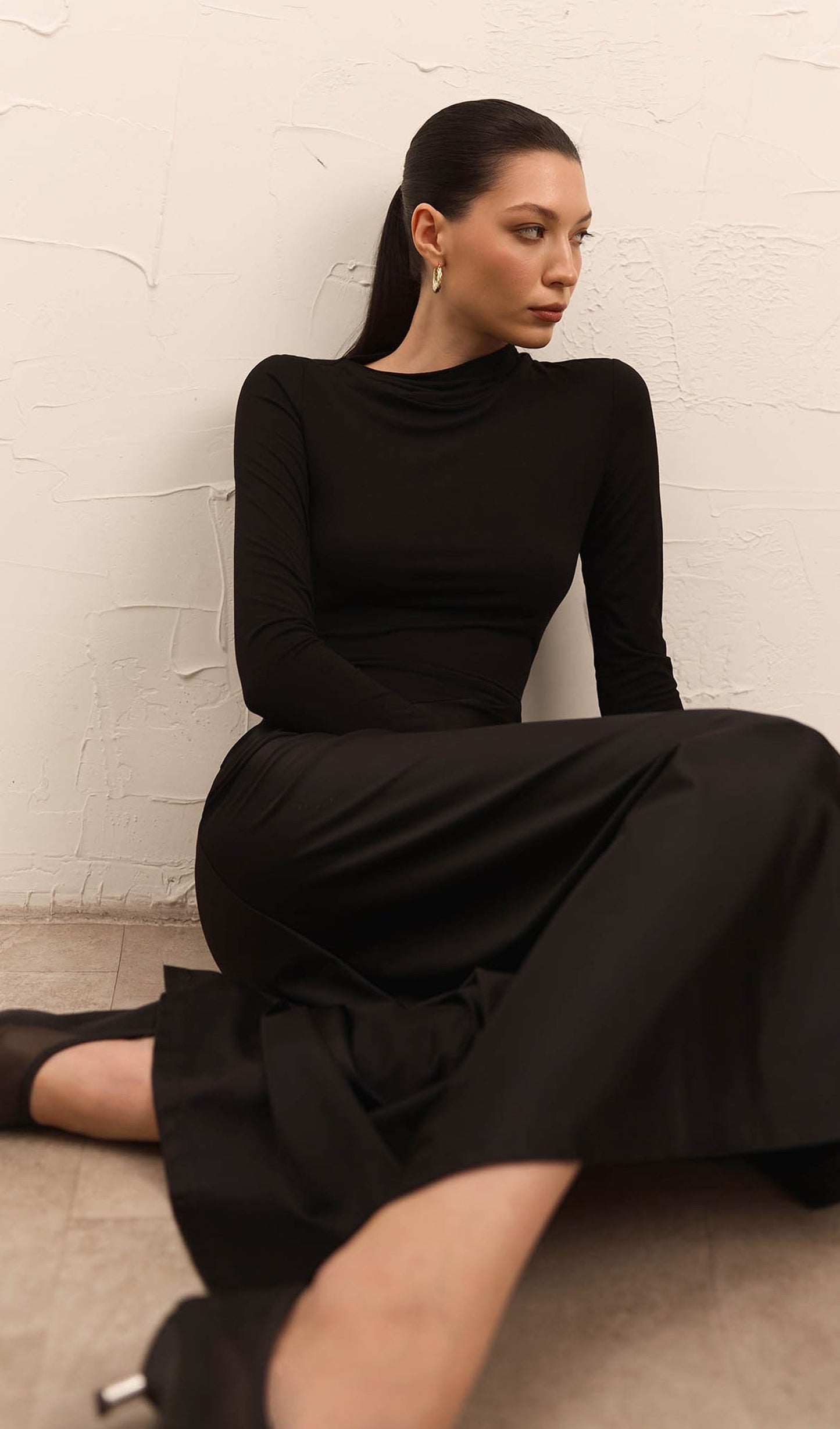 Combination Maxi Dress With Satin In Black