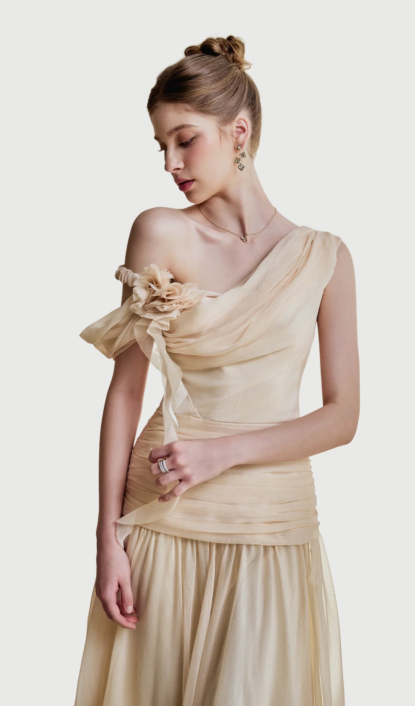 Asymmetric Draped One Shoulder Maxi Dress