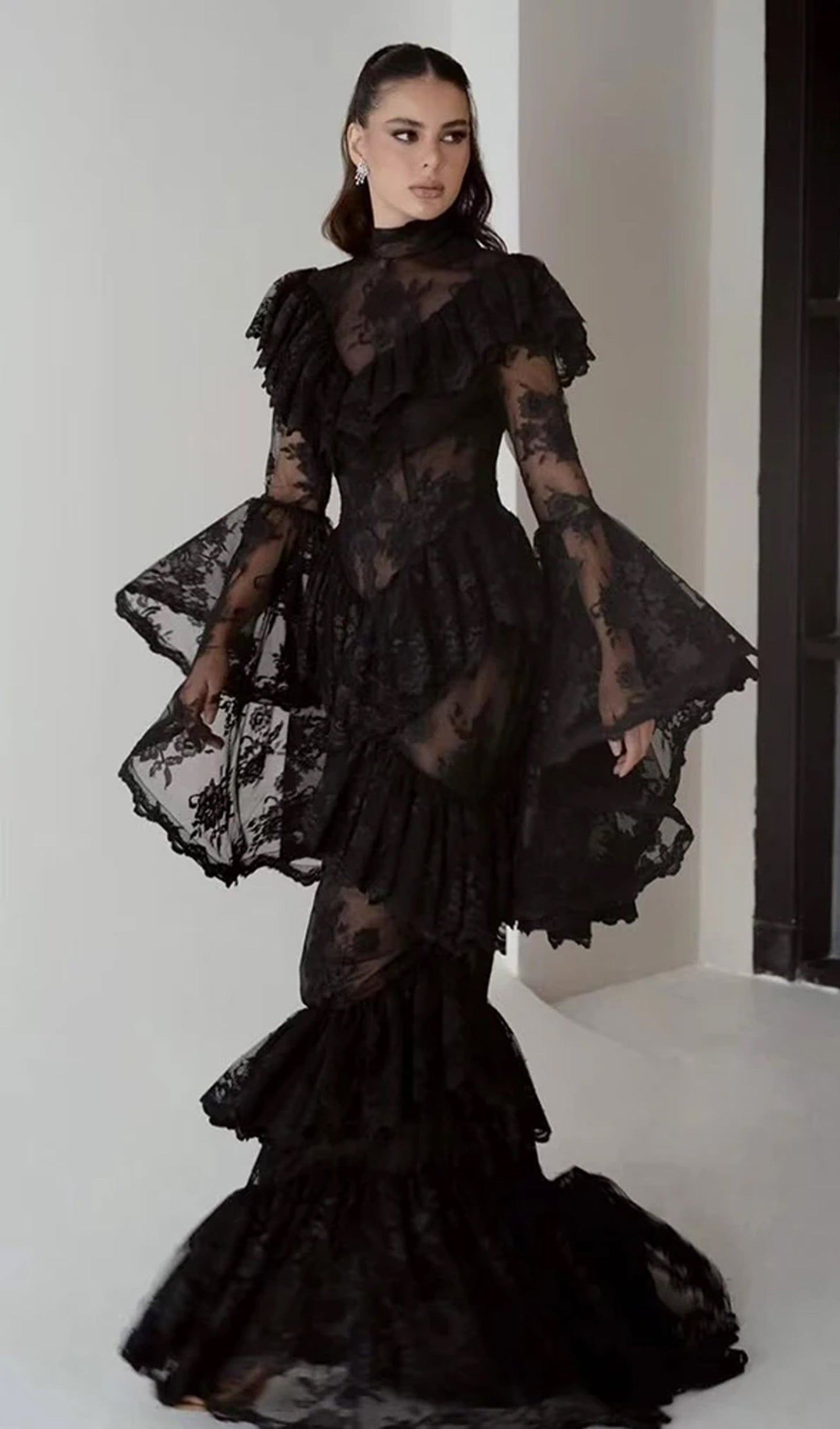 Floral Lace Ruffled Maxi Dress