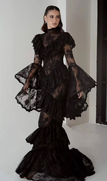 Floral Lace Ruffled Maxi Dress
