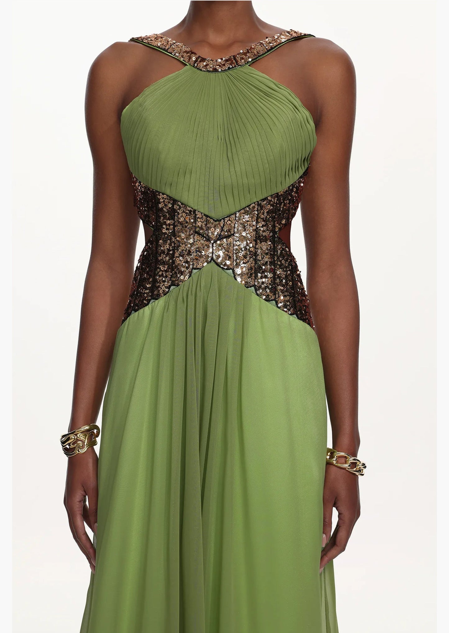 Melisa Pleated Cut Out Sequin Maxi Dress