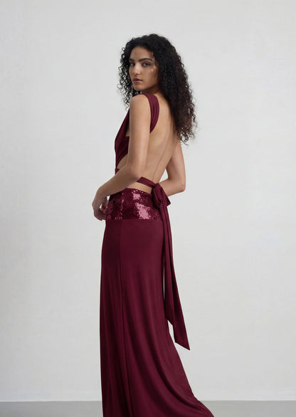 Lune Open Back Top & Sequin Skirt Set