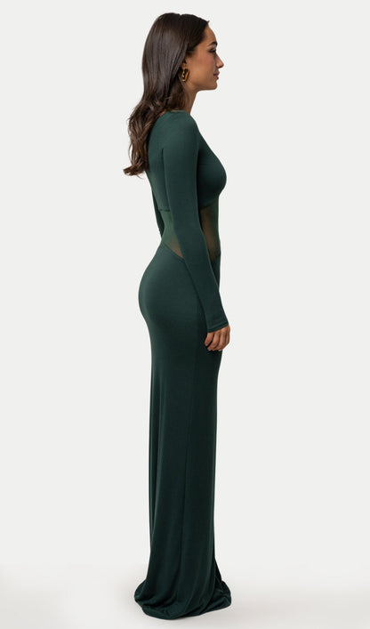 Solid Sheer Knit Curve Maxi Dress In Green