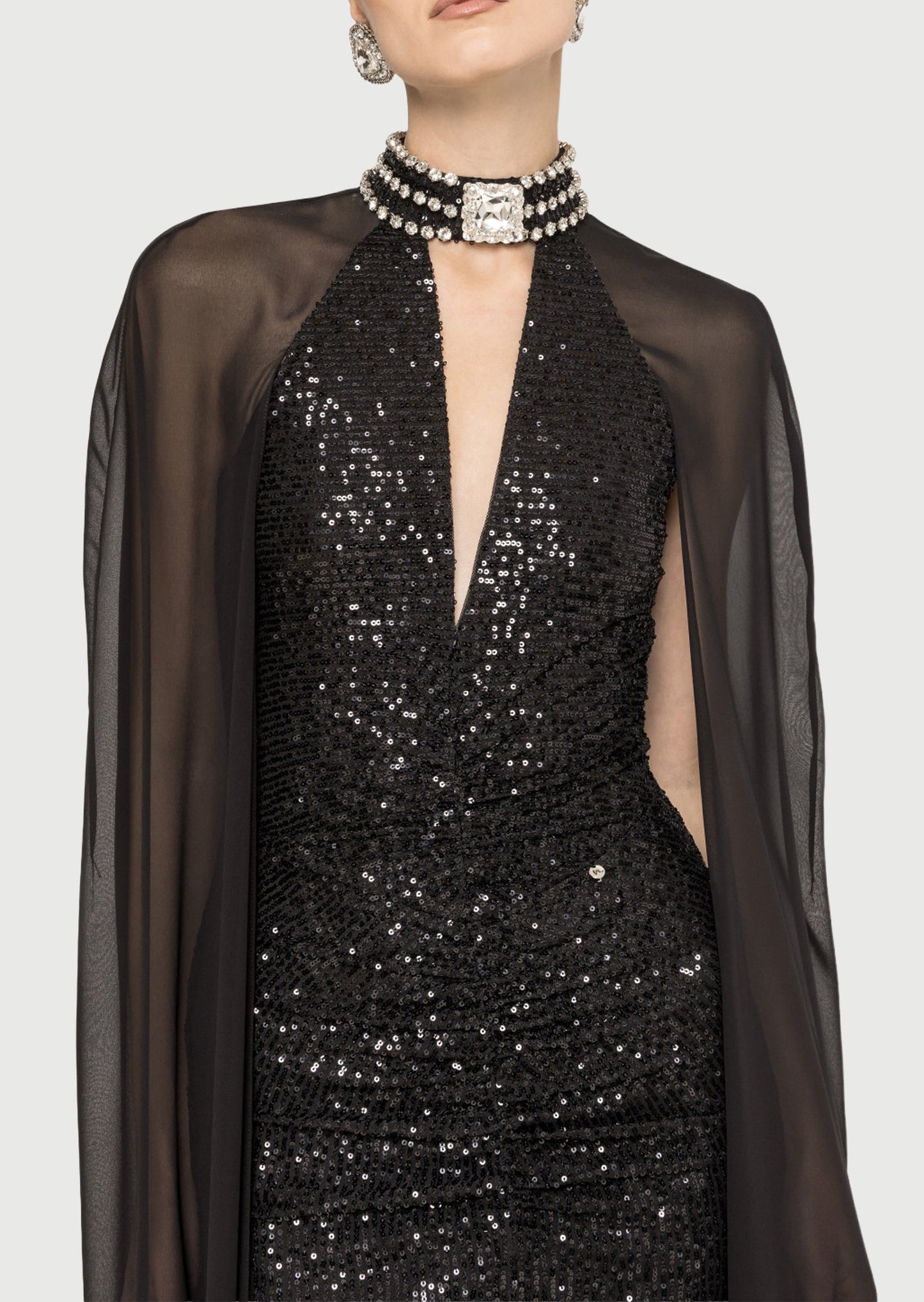 Layali Rose Cape Design Sequin Maxi Dress