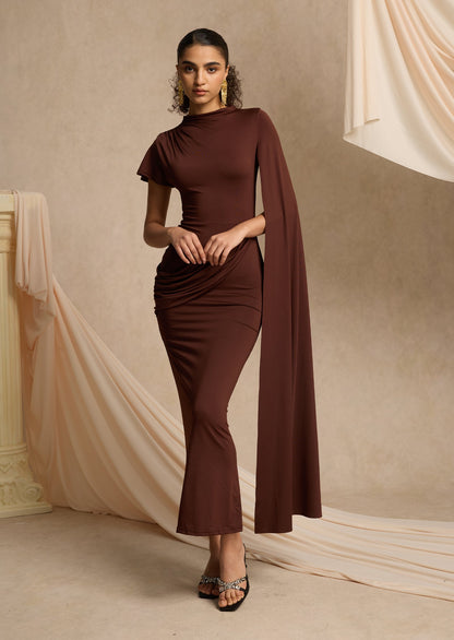 High-Neck Maxi With Long Cape Sleeve