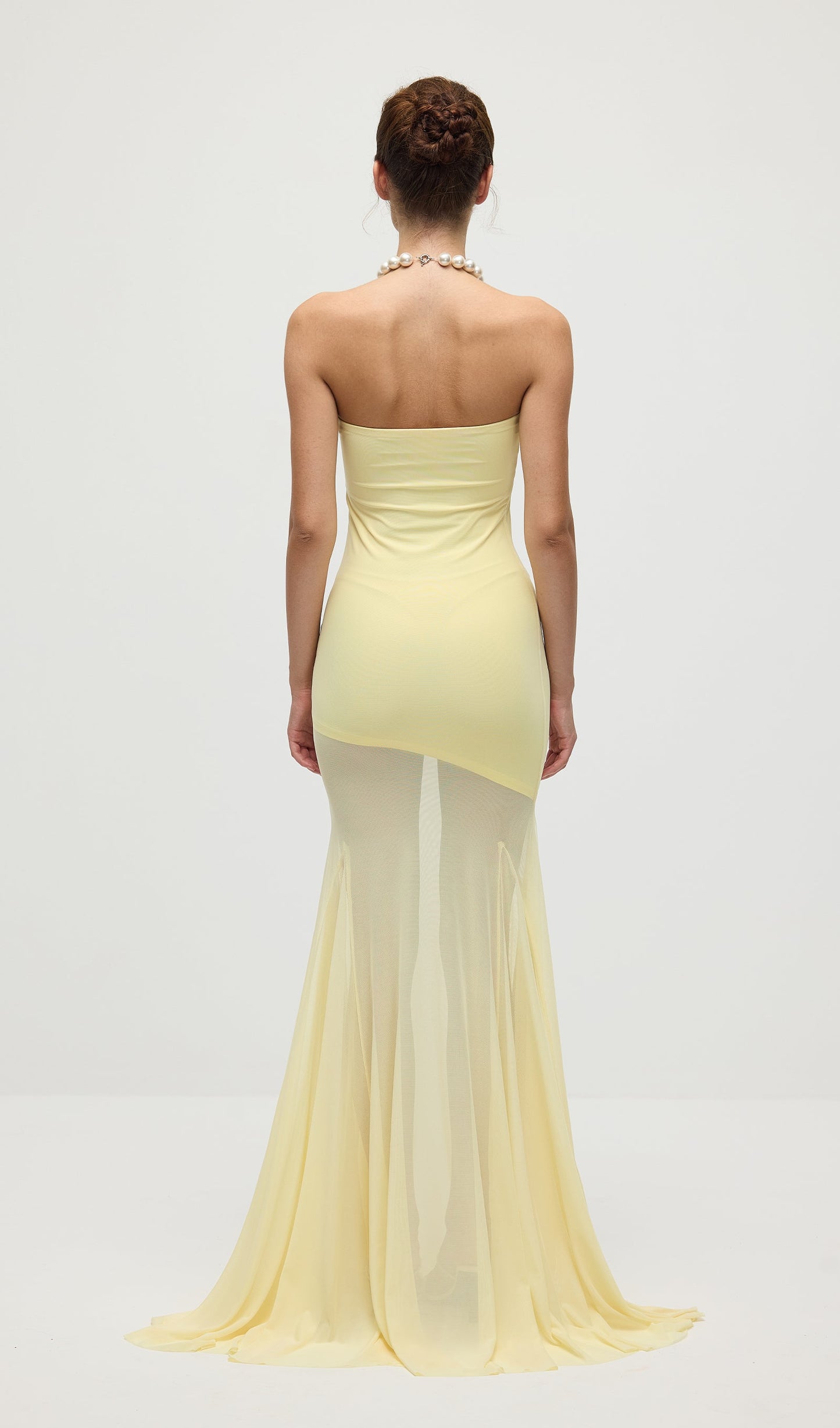 Off Shoulder Jersey With Mesh Maxi Dress In Yellow