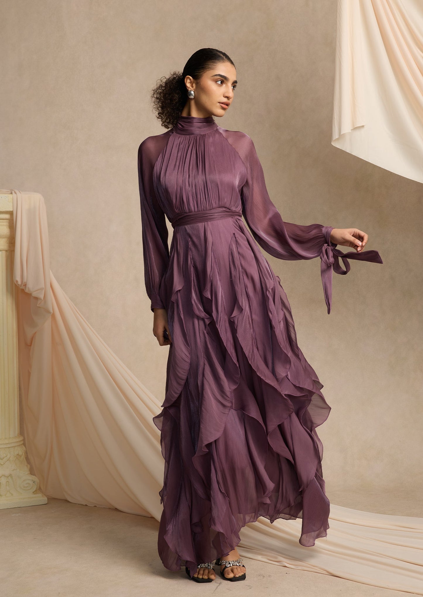 High Neck Tiered Ruffle Maxi Dress