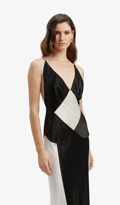 Sleeveless Contrast Maxi Dress In Black Ivory