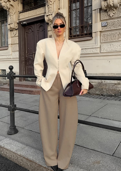 Waist Cinching V Neck Long  Sleeved Top