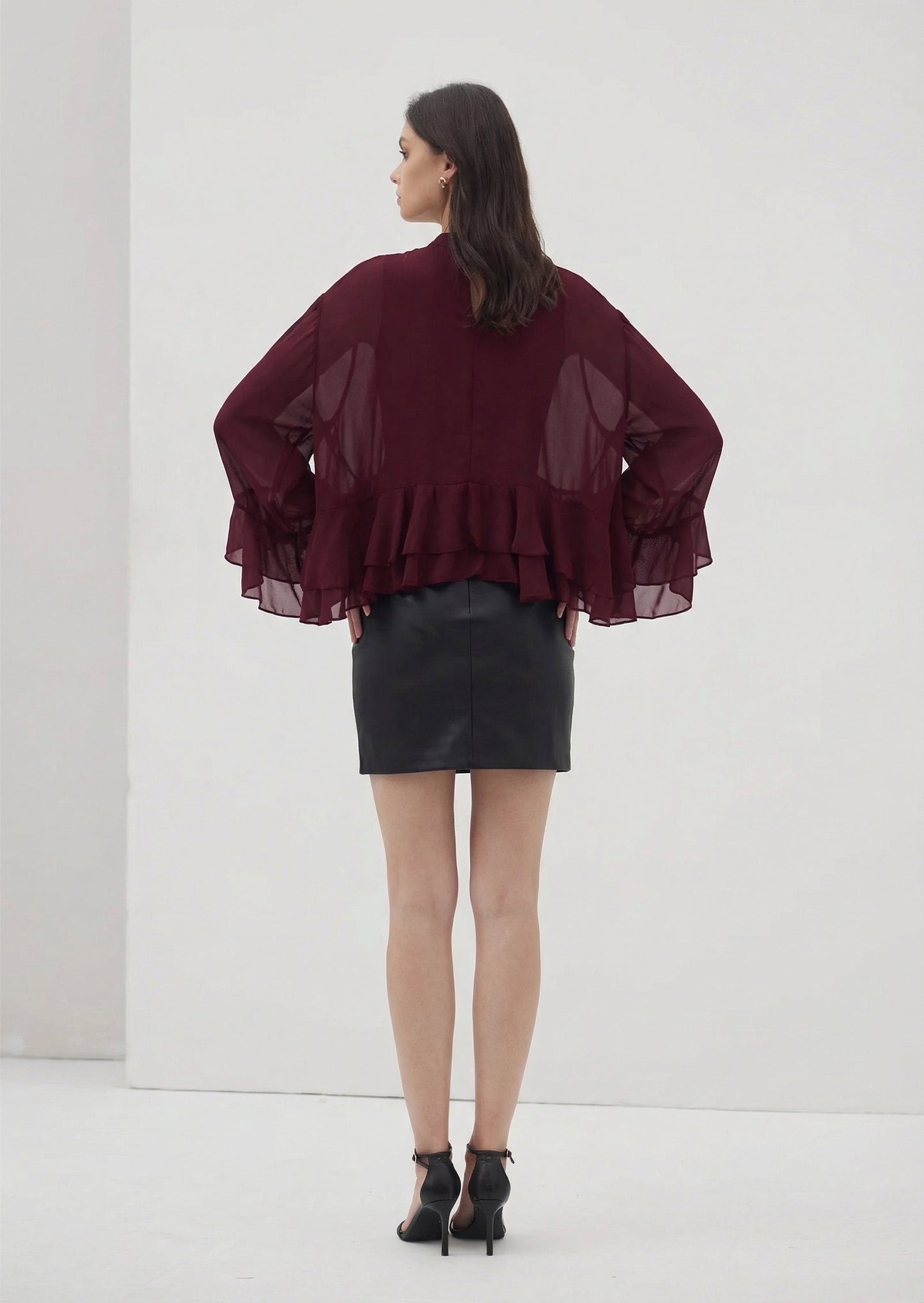 Sofie Ruffle Blouse In Burgundy