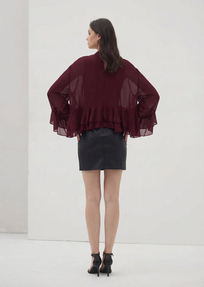 Sofie Ruffle Blouse In Burgundy