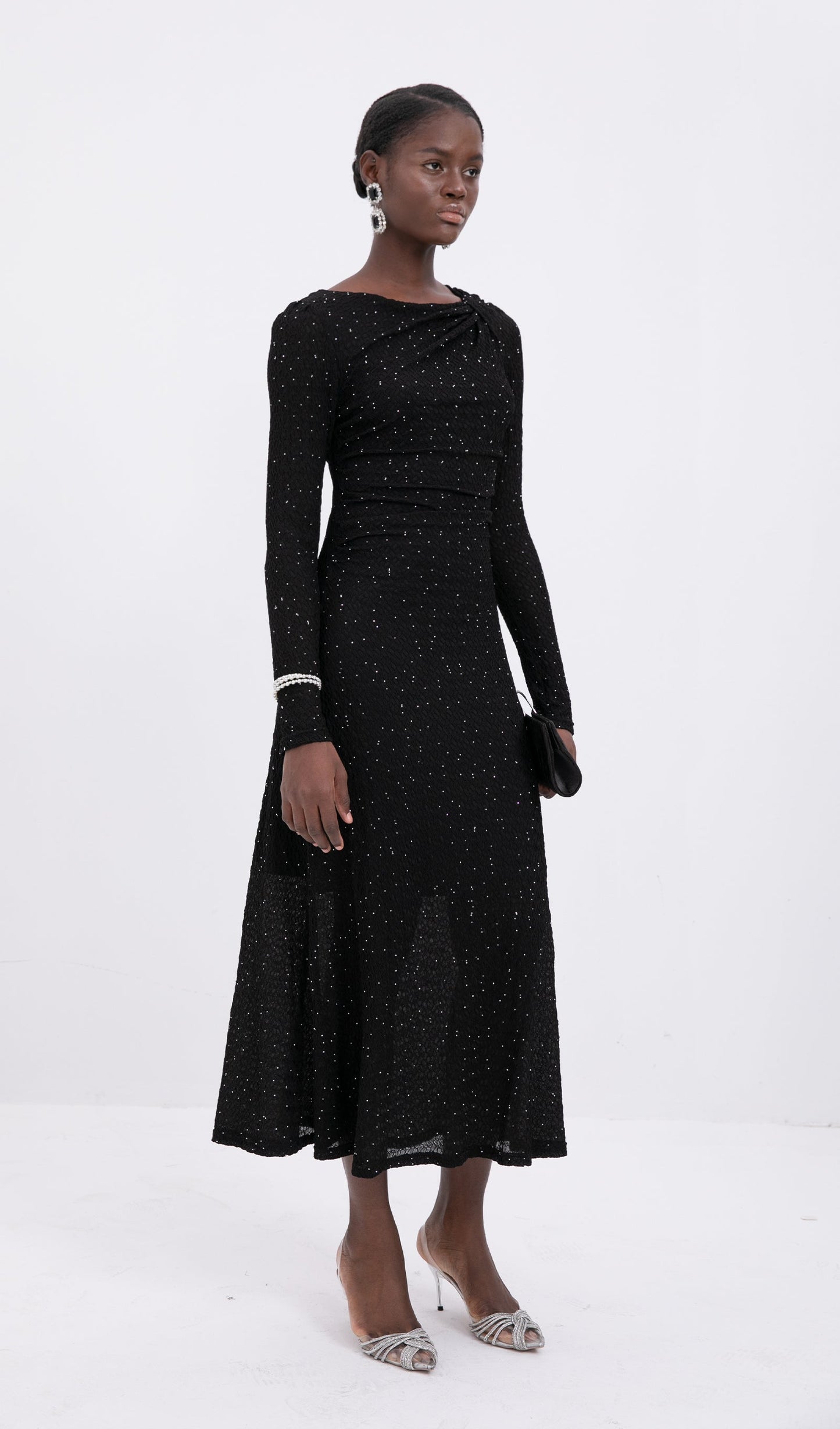 Knit Twist-Front Midi Dress