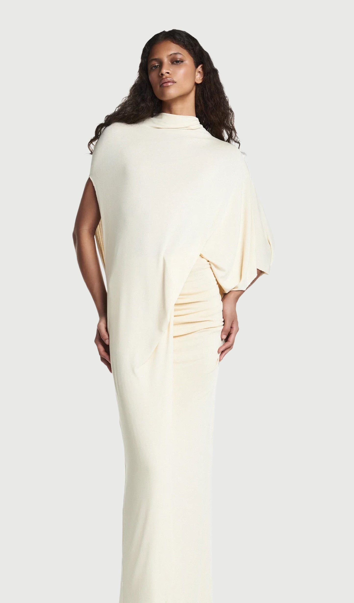 Asymmetrical Blouse & Maxi Skirt With Draped Set