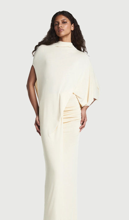 Asymmetrical Blouse & Maxi Skirt With Draped Set