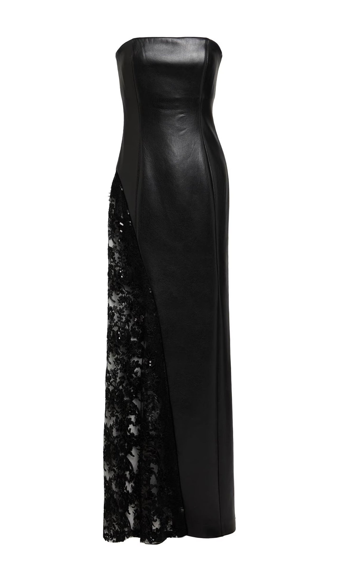 Strapless Lace Leather Maxi Dress