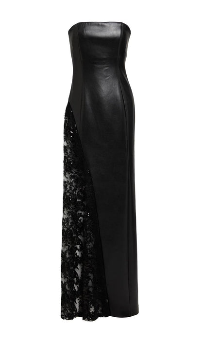 Strapless Lace Leather Maxi Dress