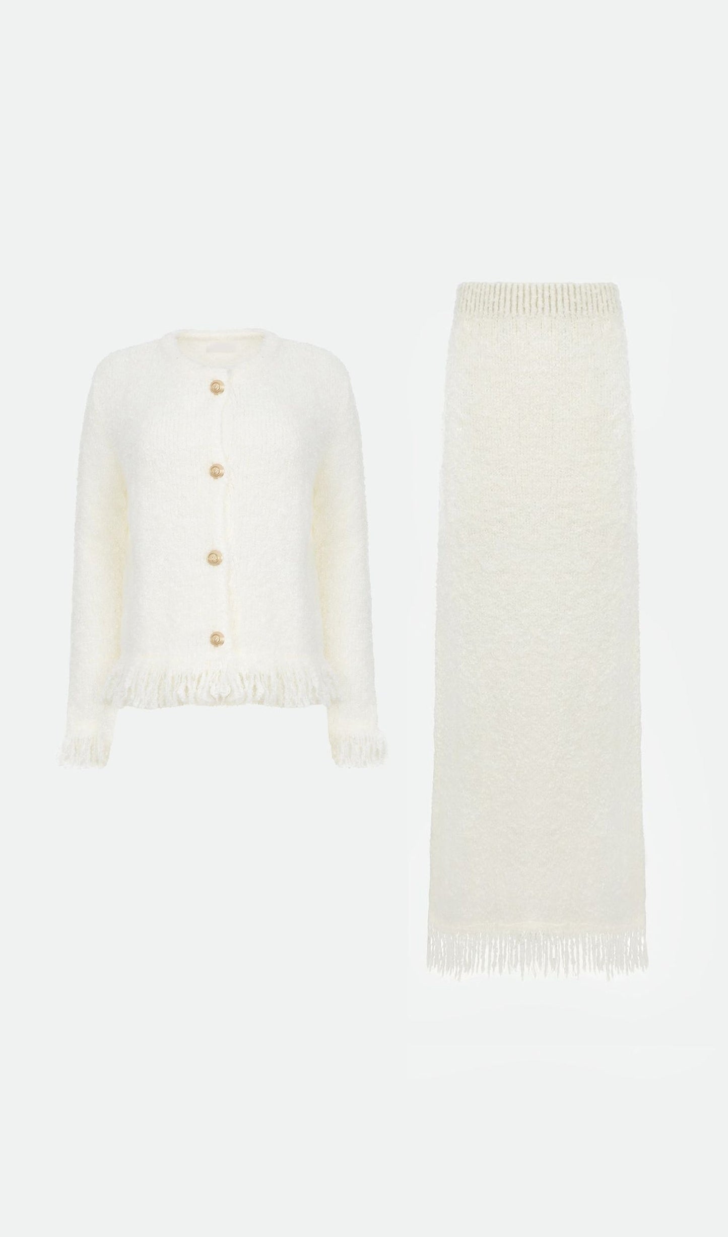 Boucle Top &  Maxi Skirt Set With Fringe