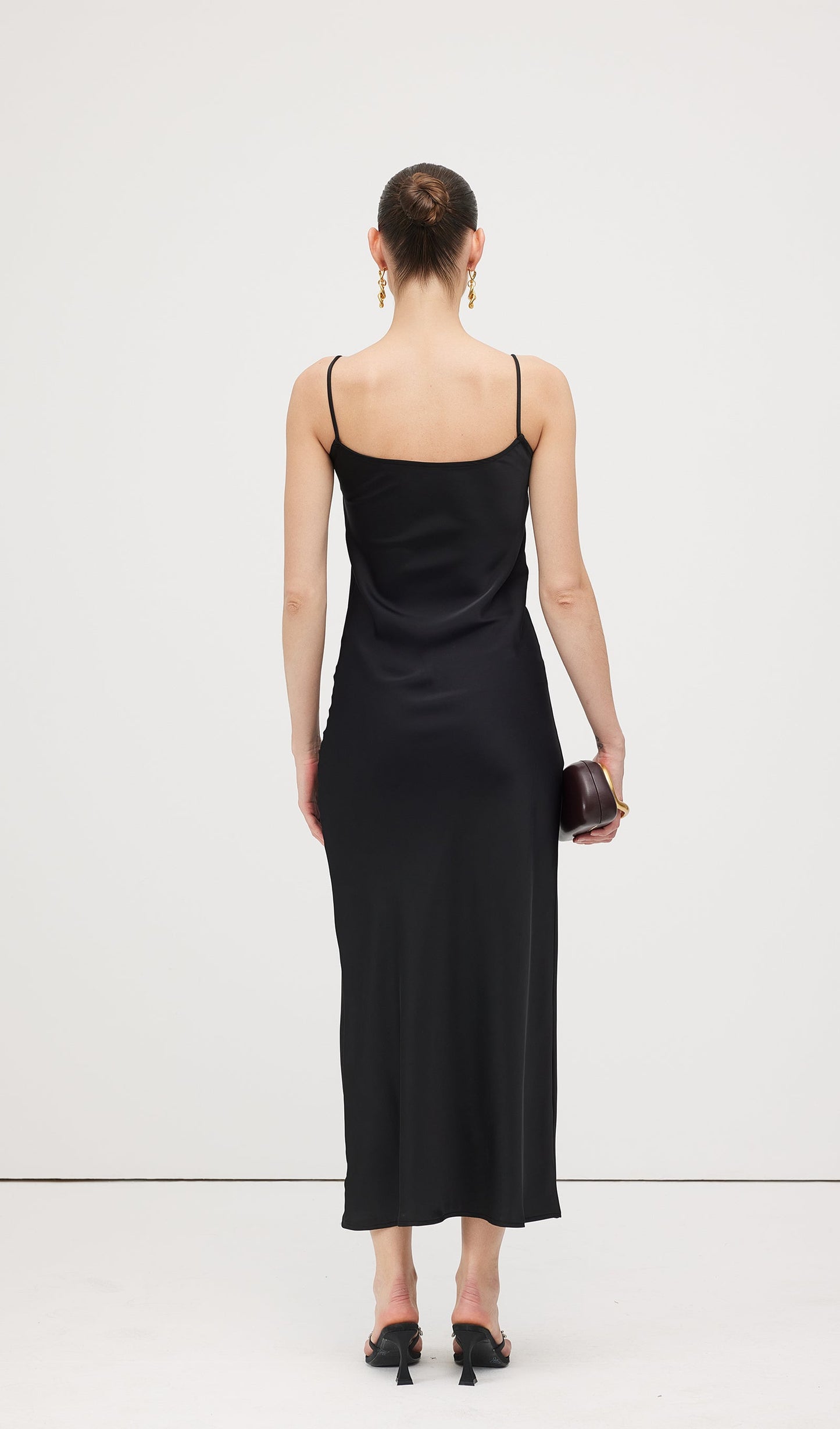 Swing Neck Satin Slip Midi Dress